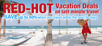 Vacation Deals on last minute travel.  Save up to 60% when you travel within the next 30 days