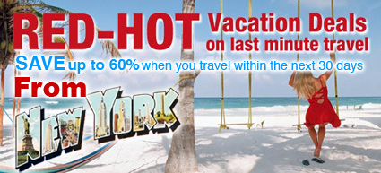 Vacation Deals on last minute travel.  Save up to 60% when you travel within the next 30 days